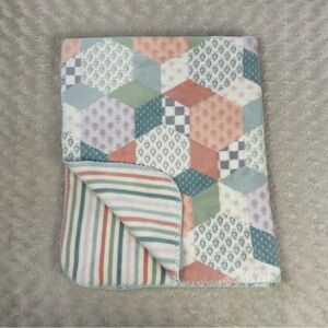 Laura Ashley Patchwork Stripes Baby Blanket Blue Green Orange Checker Purple